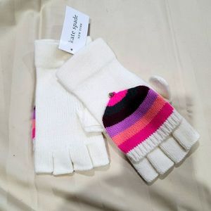 kate spade cream striped fingerless mittens nwt